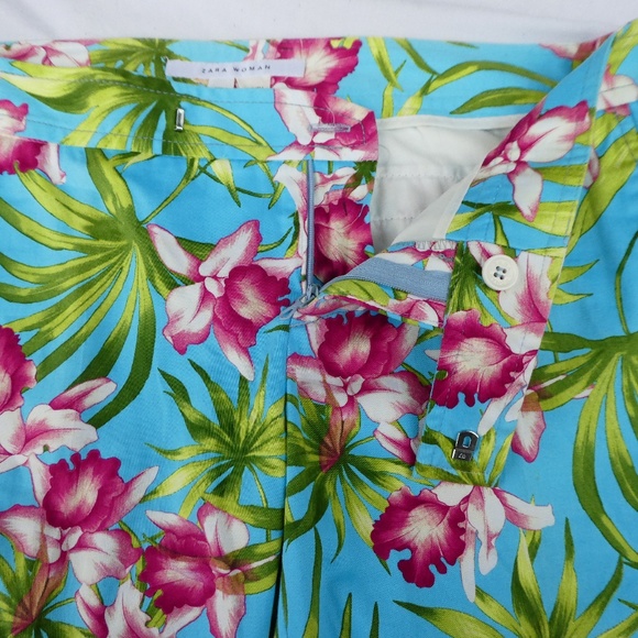 Vintage 90s Y2K Zara Ankle Slit Pants Tropical Hawaiian Pockets Stretchy Spain 8 - Picture 4 of 7